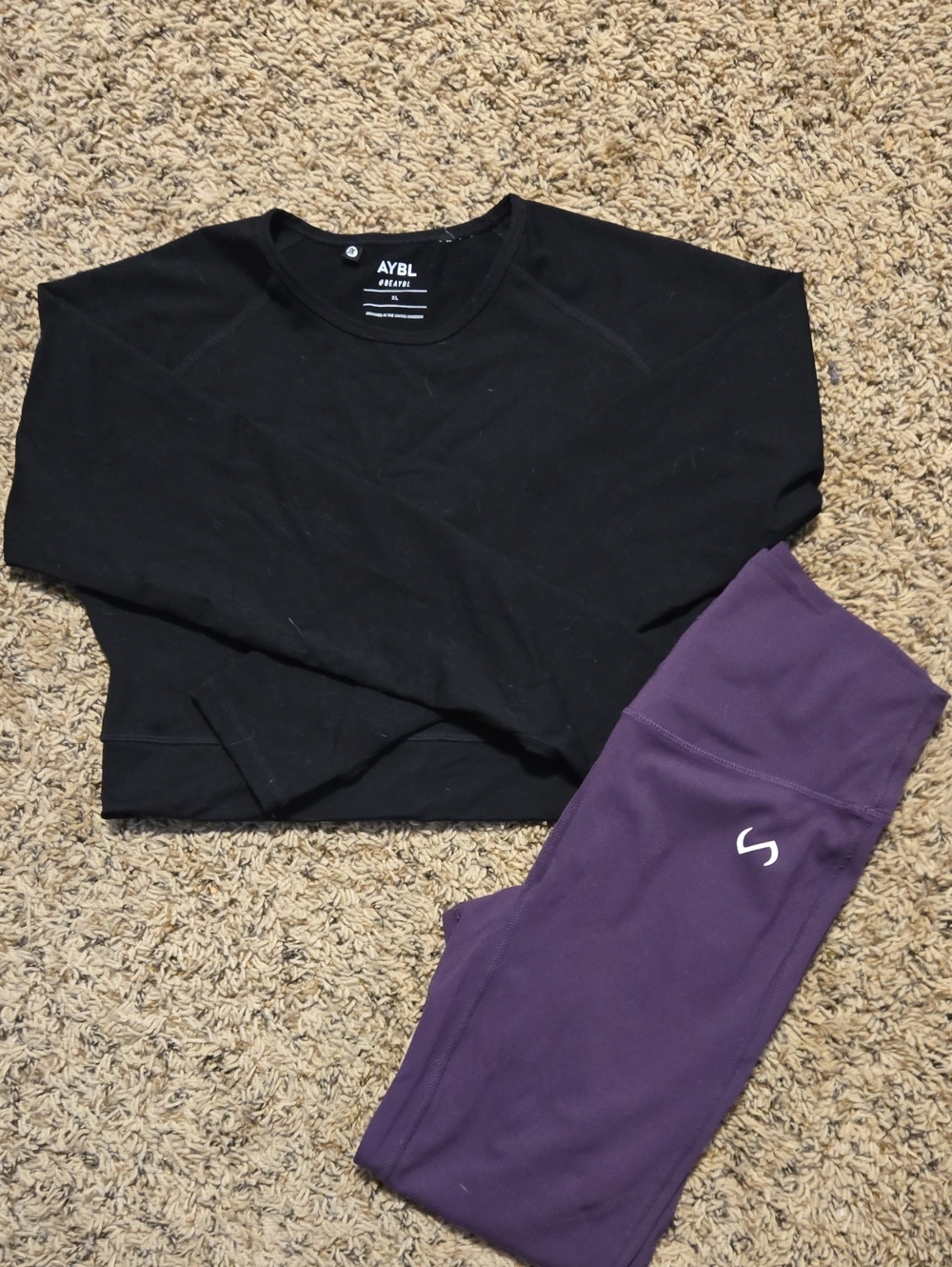 AYBL Black Crop (XL) with TLF Purple Active Leggings (M) Set
